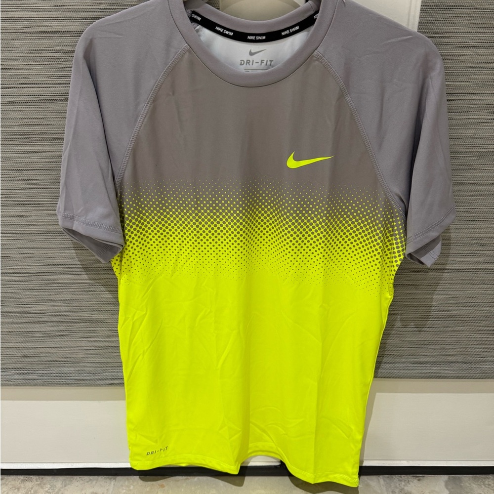 Nike Men's Gray and Yellow Dri-FIT Shirt
